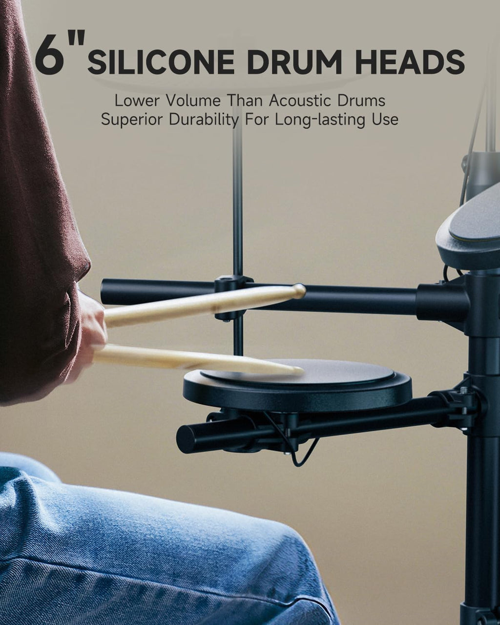 DED-70SE Electronic Drum Set for Kids, Electric Drum Kit with 150 Sounds, 4 Quiet Silicone Pads, 9" Cymbals, USB