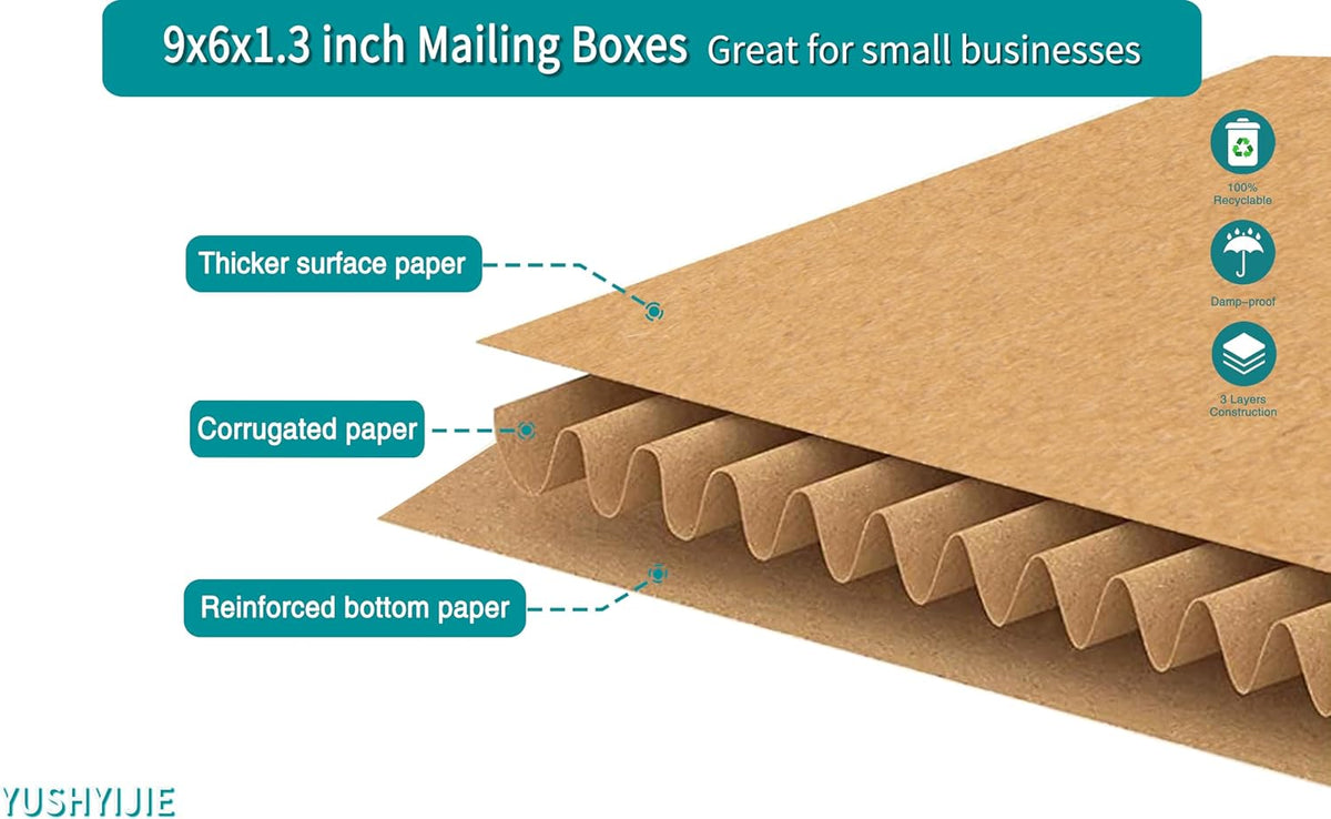 9x6x1.3 inch Small Shipping Boxes for DVD, Book Mailers, 25 Pack