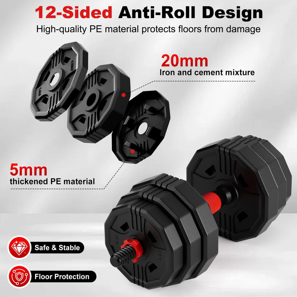 Adjustable dumbbell set, 20/30/45/70/90lbs Free Weight Set with Connector, 5 in1 Multi-Function Dumbbells Set Used as