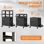 Mobile AV Cart with Side Shelves, Rolling Computer Cart Height Adjustable Rolling Media Utility Cart with Pullout