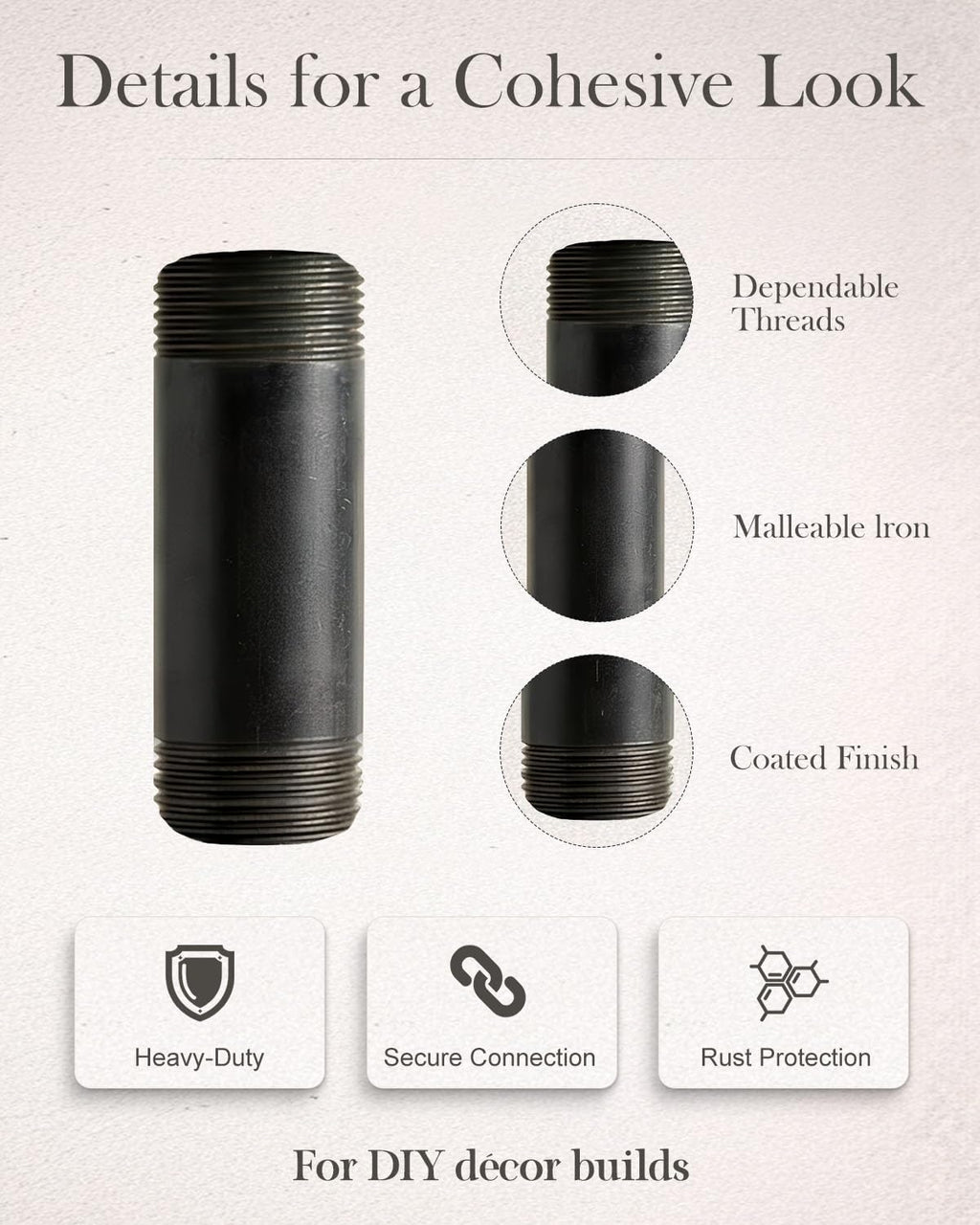 10 Pack 1/2 x 2 Inches Black Pipe Malleable Steel Nipples Fitting