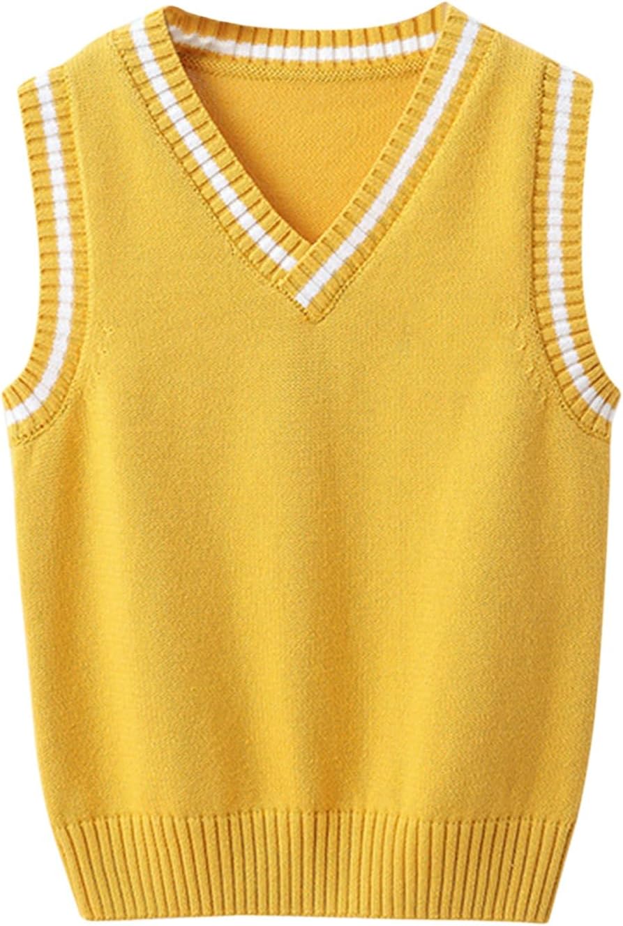 Boys Sweater VES - Kids V Neck Sweater Vest Sleeveless Classic Pullover Knit Tops Clothes School Uniform for Girls