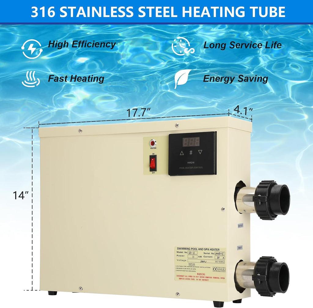 11KW 240V Pool Heater for Above Ground Pool, Electric Swimming Pool Heater with Touchscreeen, Hot Tub Thermostat for
