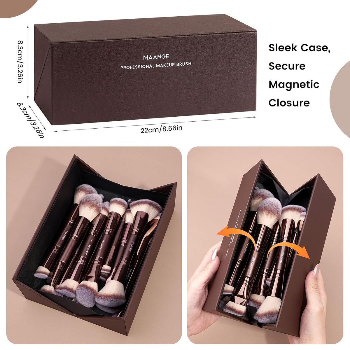 21 Pcs Makeup Brush Set Double-Ended with Travel Case, Coffee Brown
