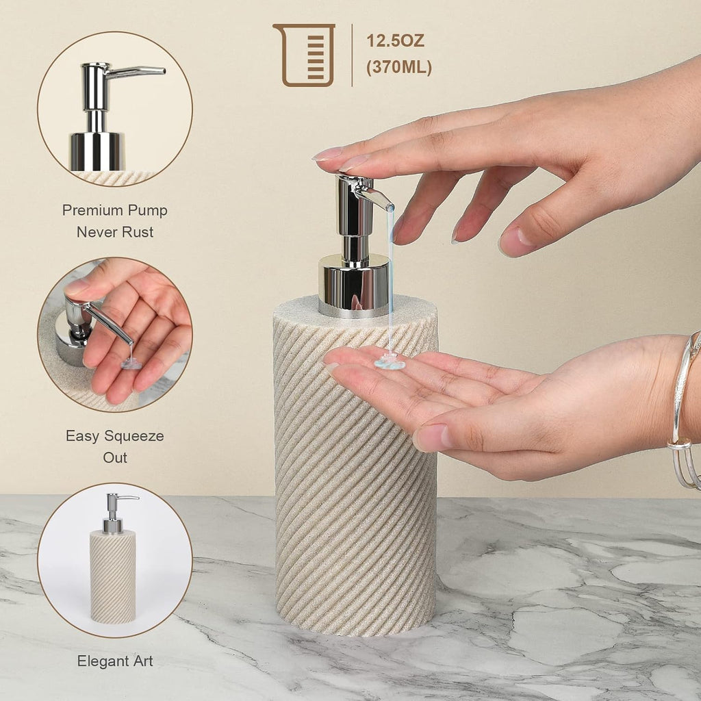 Beige Bathroom Accessories Set 4 Pcs - Toothbrush Holder,Lotion Soap Dispenser,Qtip Holder Dispenser,Vanity Tray for