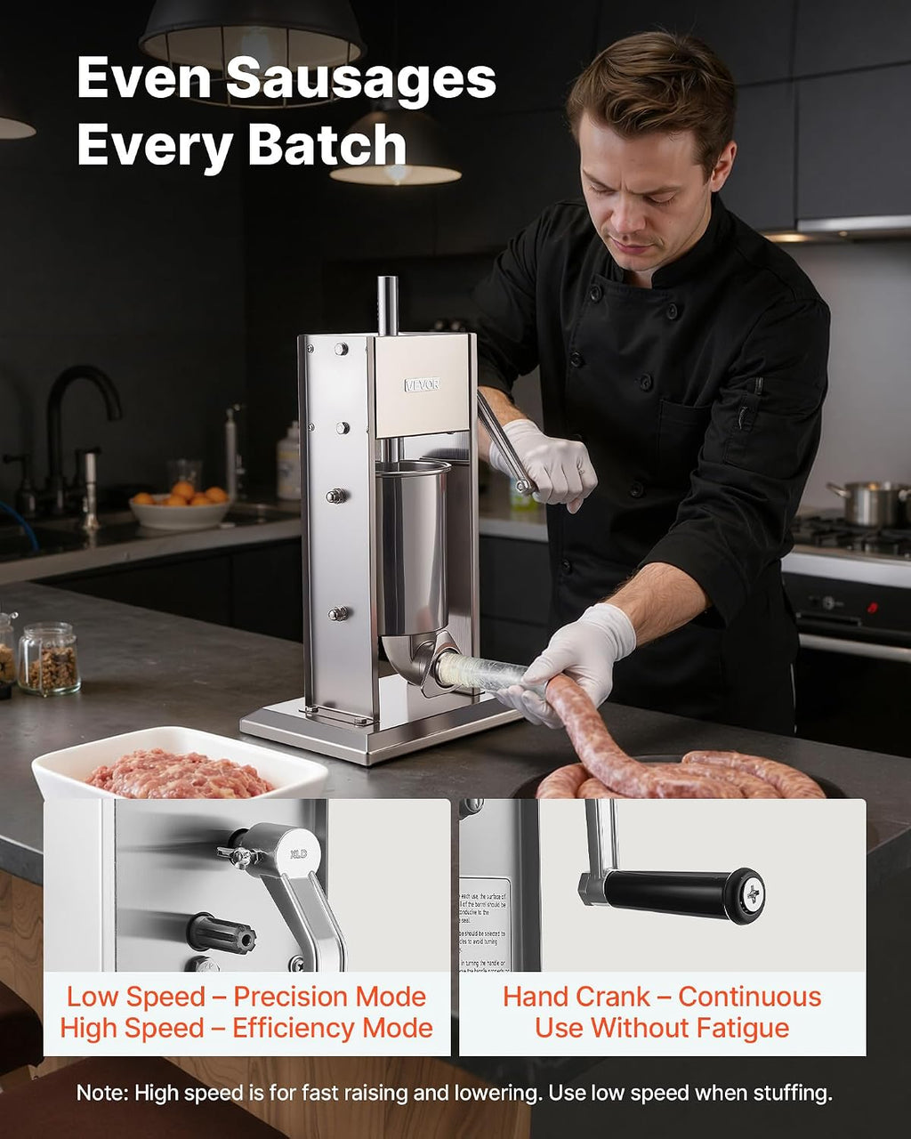 Manual Sausage Stuffer, 7 LBS / 3 L Vertical Meat Stuffer, Heavy Duty Sausage Casing Meat Stuffing Machine