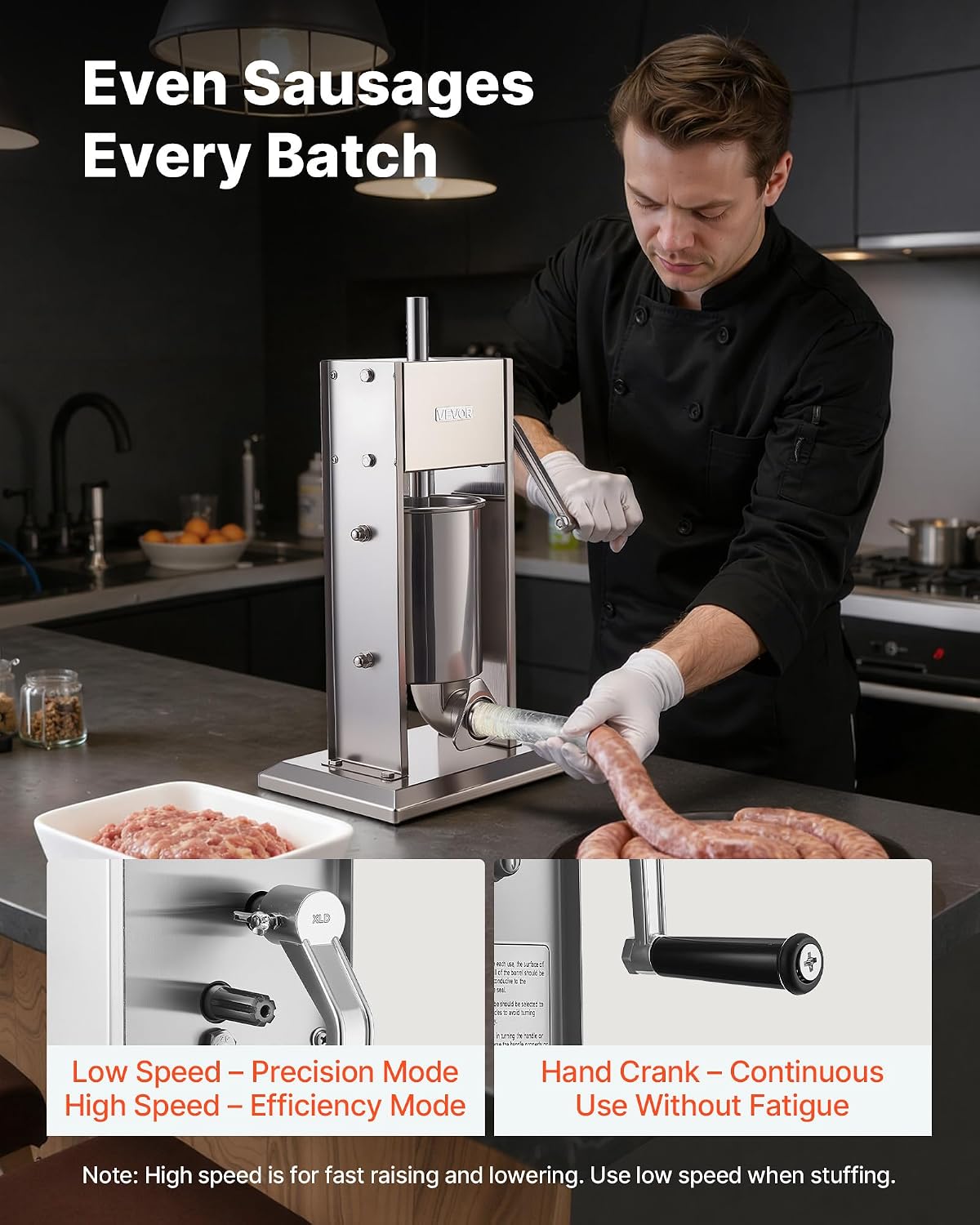 Manual Sausage Stuffer, 7 LBS / 3 L Vertical Meat Stuffer, Heavy Duty Sausage Casing Meat Stuffing Machine