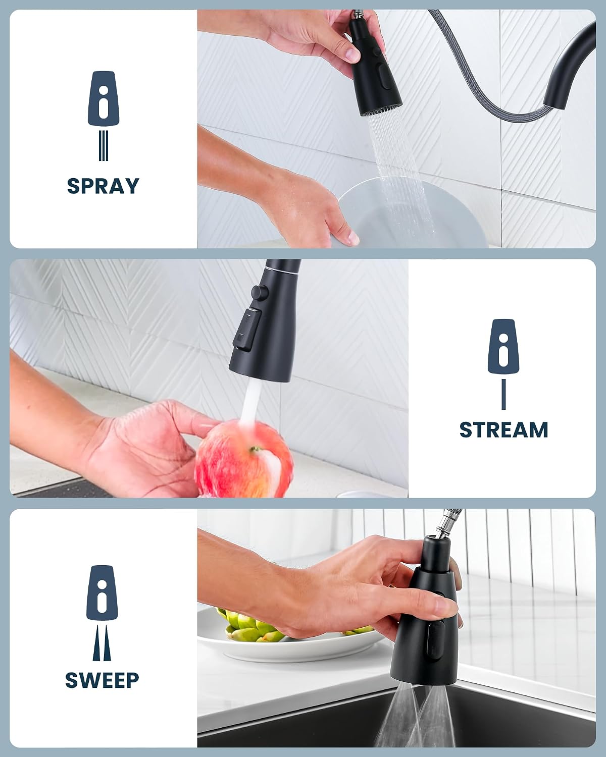 Kitchen Faucet Spray Head Replacement 3 Modes with 9 Adapters