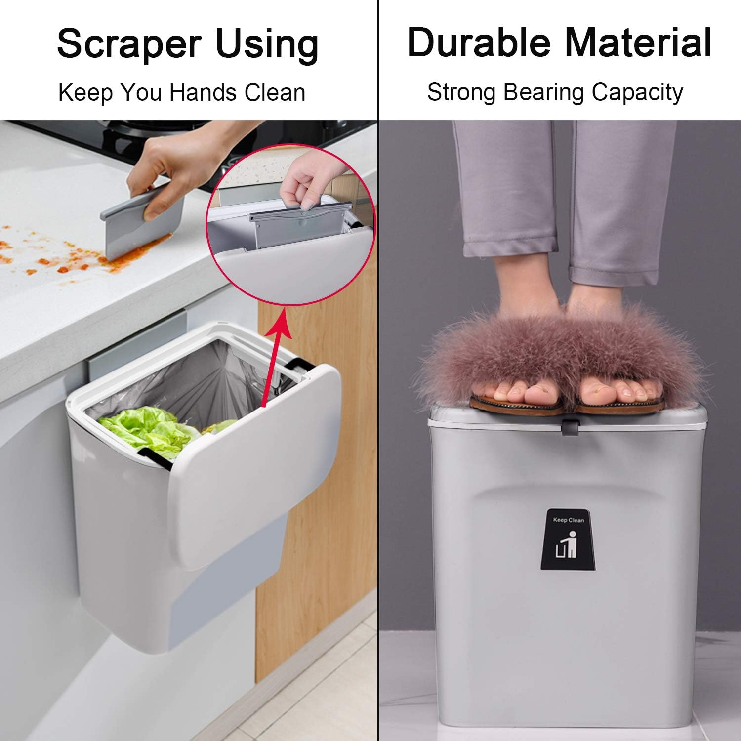 2.4 Gallon Kitchen Compost Bin for Counter Top or Under Sink, Hanging Small Trash Can with Lid for