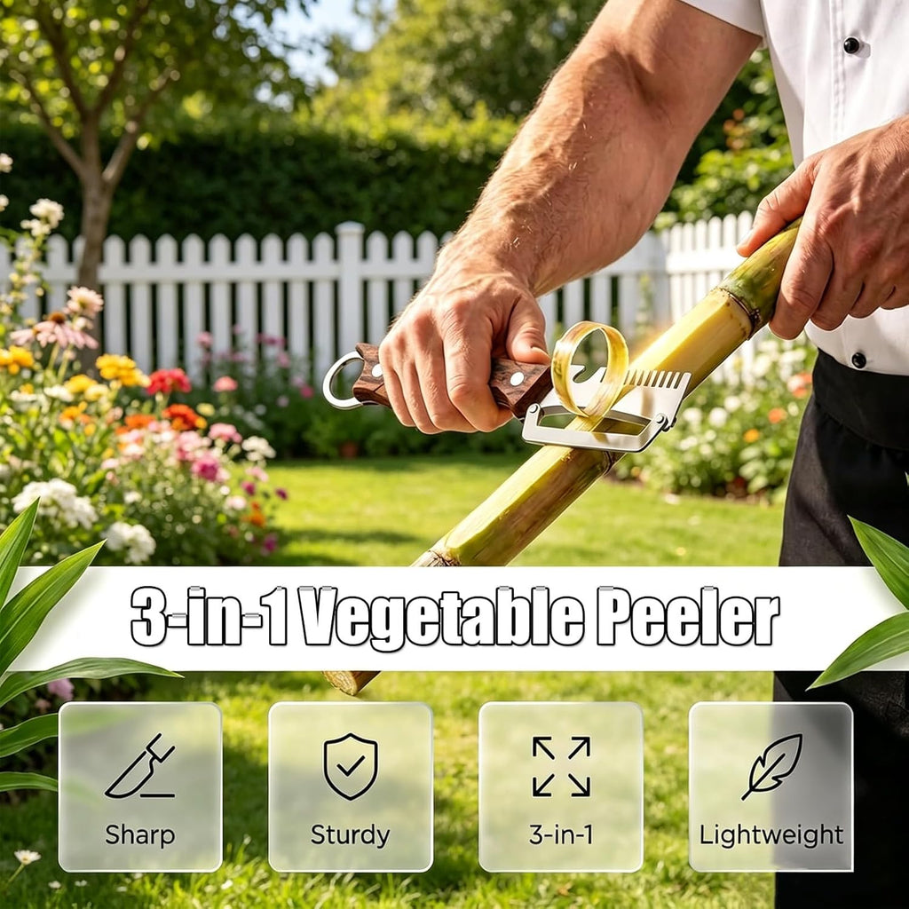 Multifunctional Vegetable Peeler, Vegetable Peeler with Wooden Handle and Bottle Opener, 2PCS 3-in-1 Peeler & Bottle
