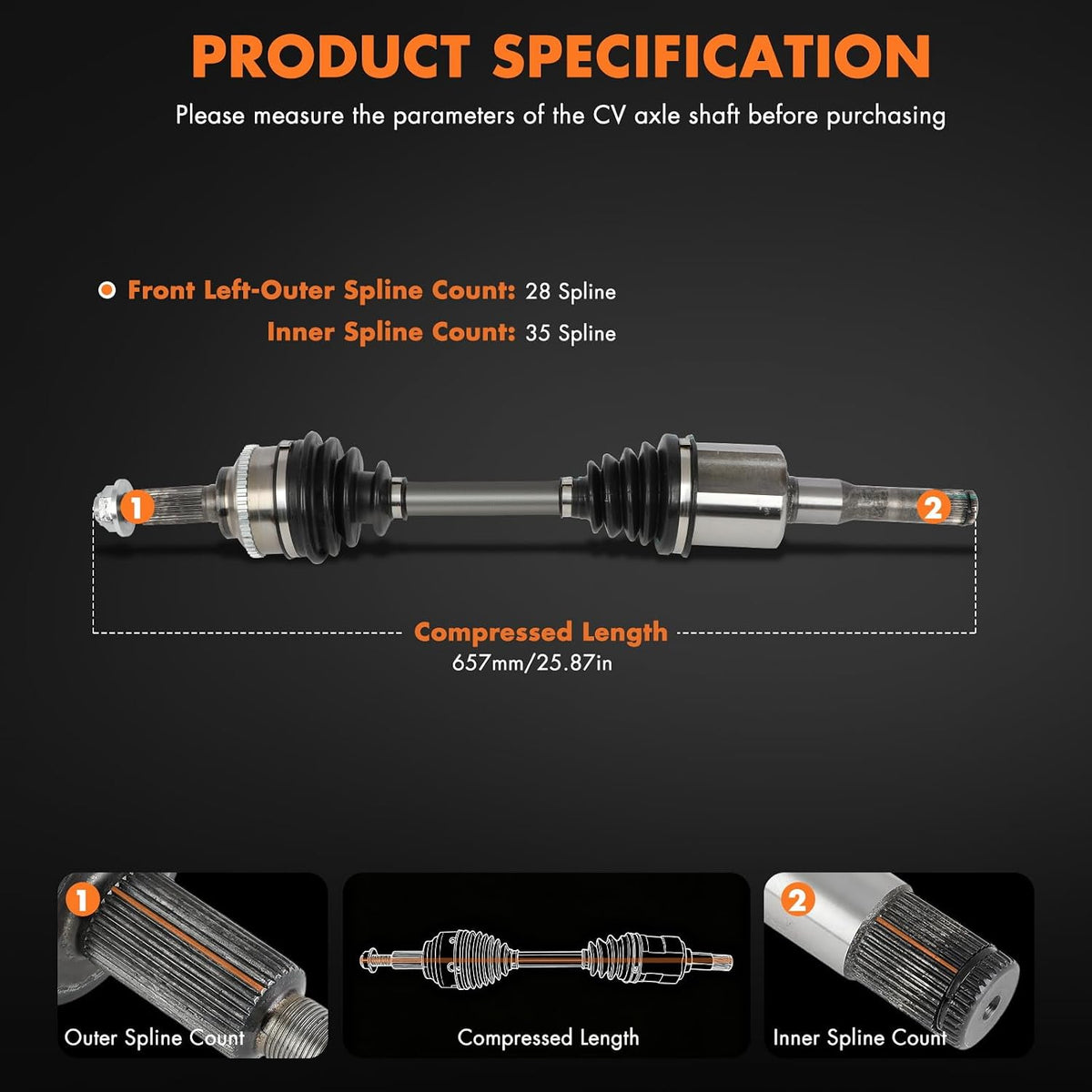 Front Left CV Axle Auto Trans Only 2009-2012 for Ford Escape 2.5L/3.0L
