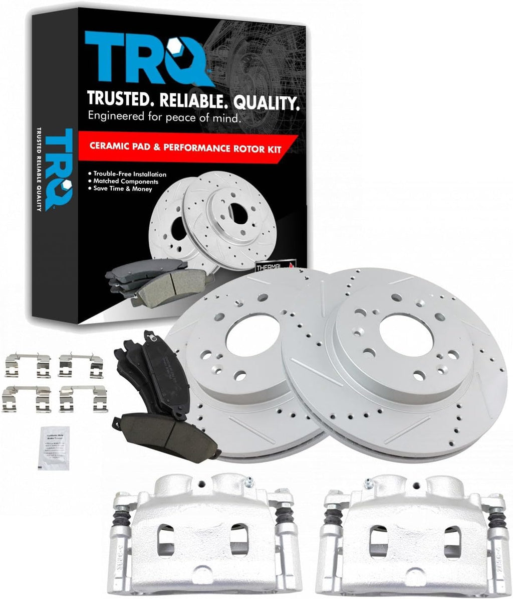 Performance Front Brake Calipers Ceramic Pads Drilled Rotors Compatible with Sierra Silverado Tahoe