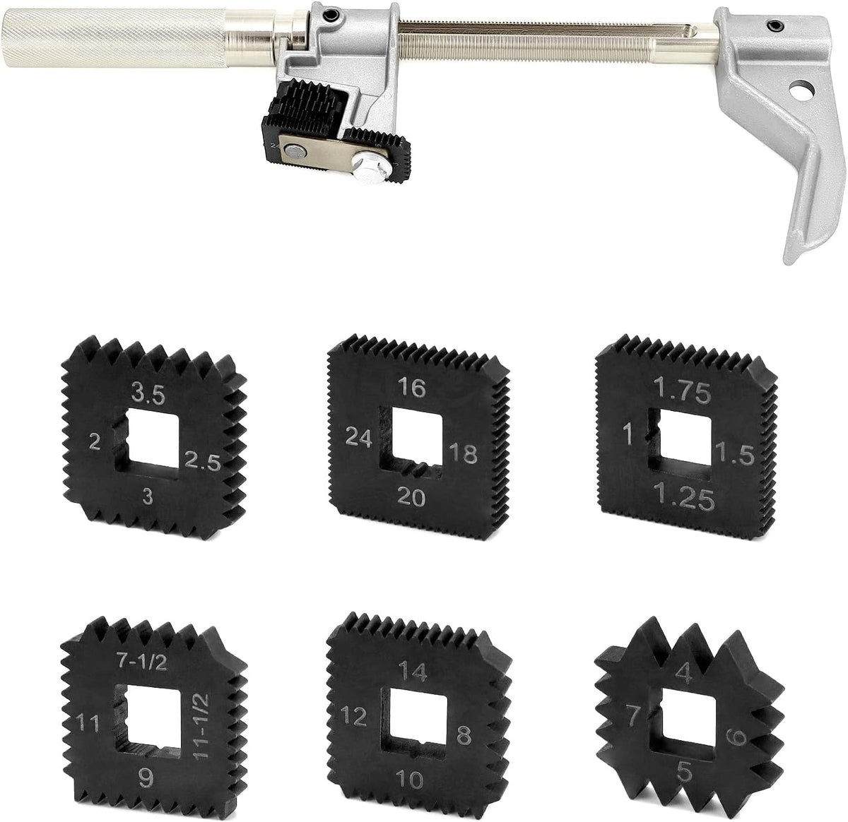 QWORK 7402 Universal Outside Thread Chaser, Heavy Duty Thread Repair Tool for 1-1/4" to 5" O.D, 1 Set