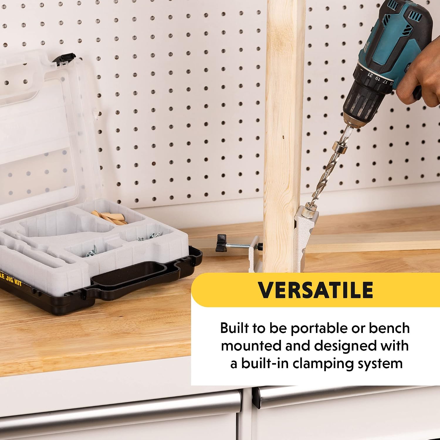 Woodworking Pocket Hole Jig Kit - All-In-One Aluminum Pocket System with Carrying Case