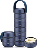 Metal Weekly Pill Organizer, Large Travel Pill Box 7 Day, Waterproof Daily Pill Case with Silicone Handle, Aluminum