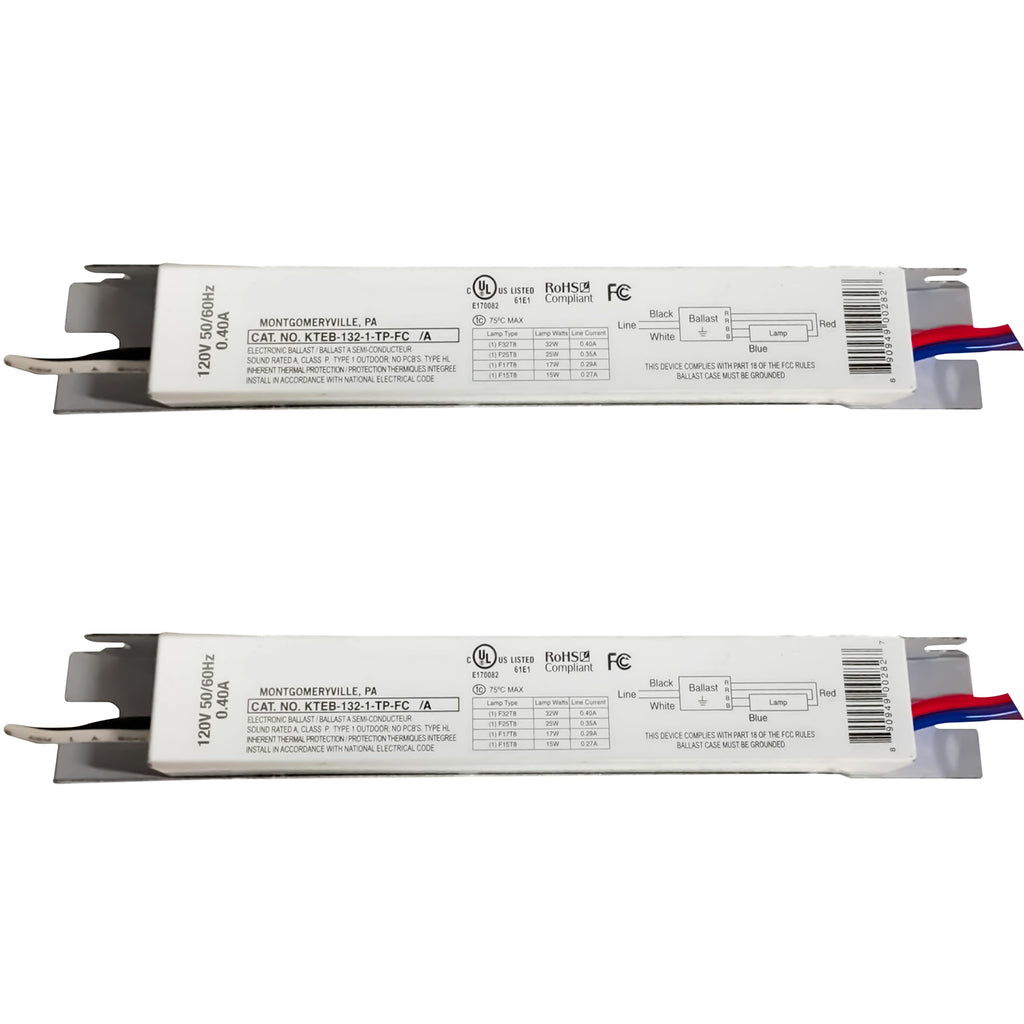 T8 Electronic Ballast, 120V, 1 Lamp,Rapid Start, 2 Pack UL Listed