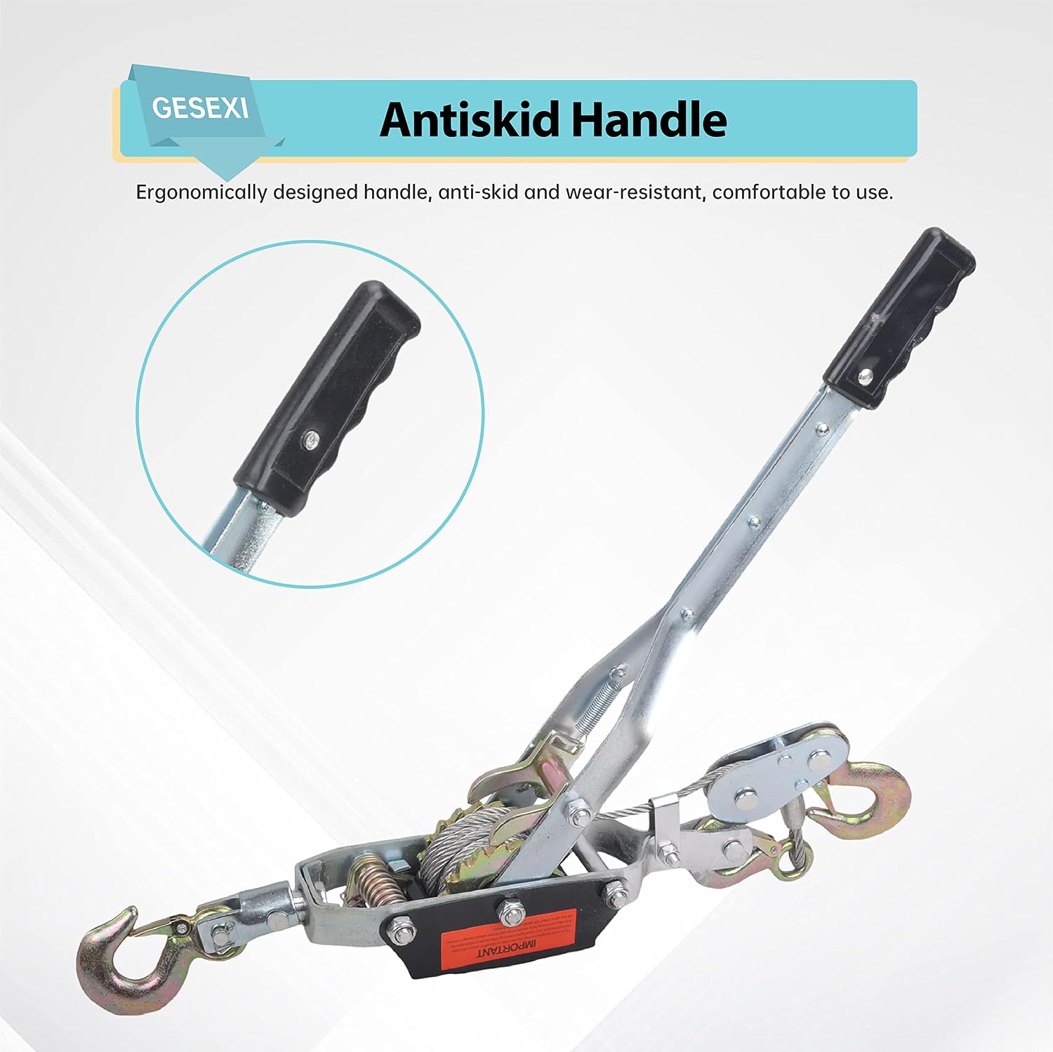 5 Ton Dual Gear Power Puller, Come Along Pulling Tool with 3 Hooks | Automotive Hoist Hand Winch Cable Puller