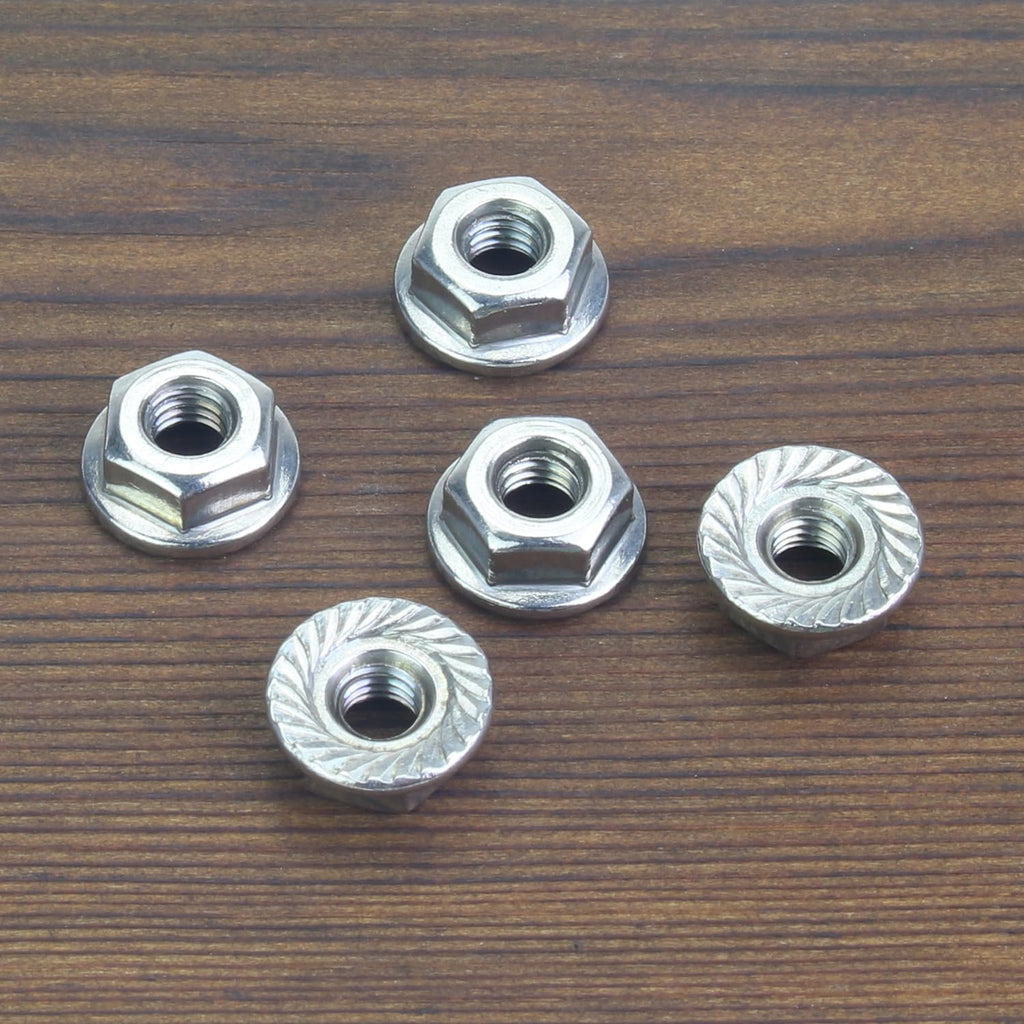 HELIFOUNER 100 Pieces #10-32 Flange Nuts, Serrated Flange Hex Lock Nuts Assortment Kit, 304 Stainless Steel (18-8), Bright Finish, Fine Thread