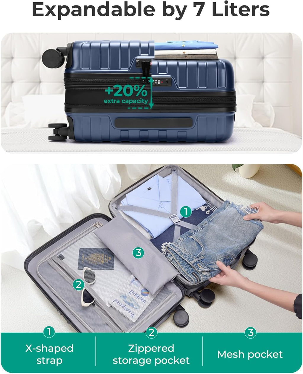 Carry On Luggage 22x14x9 Airline Approved with Spinner Wheels,Lightweight 20 Inch Luggage with TSA Lock,Expandable