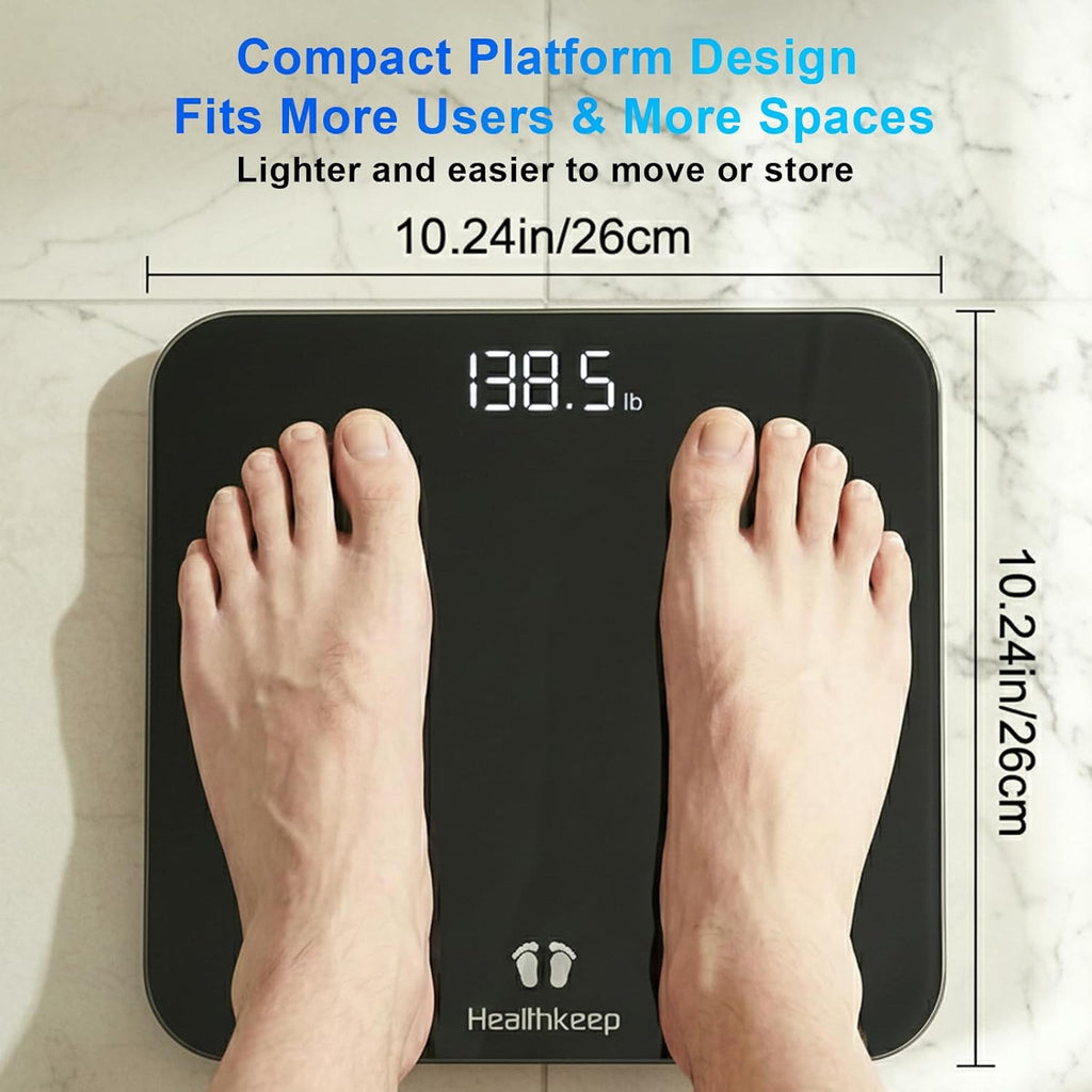 Digital Bathroom Scale for Body Weight: High-Precision 4-Sensor Accuracy, LED Display, 400lb/180kg Capacity, Safe