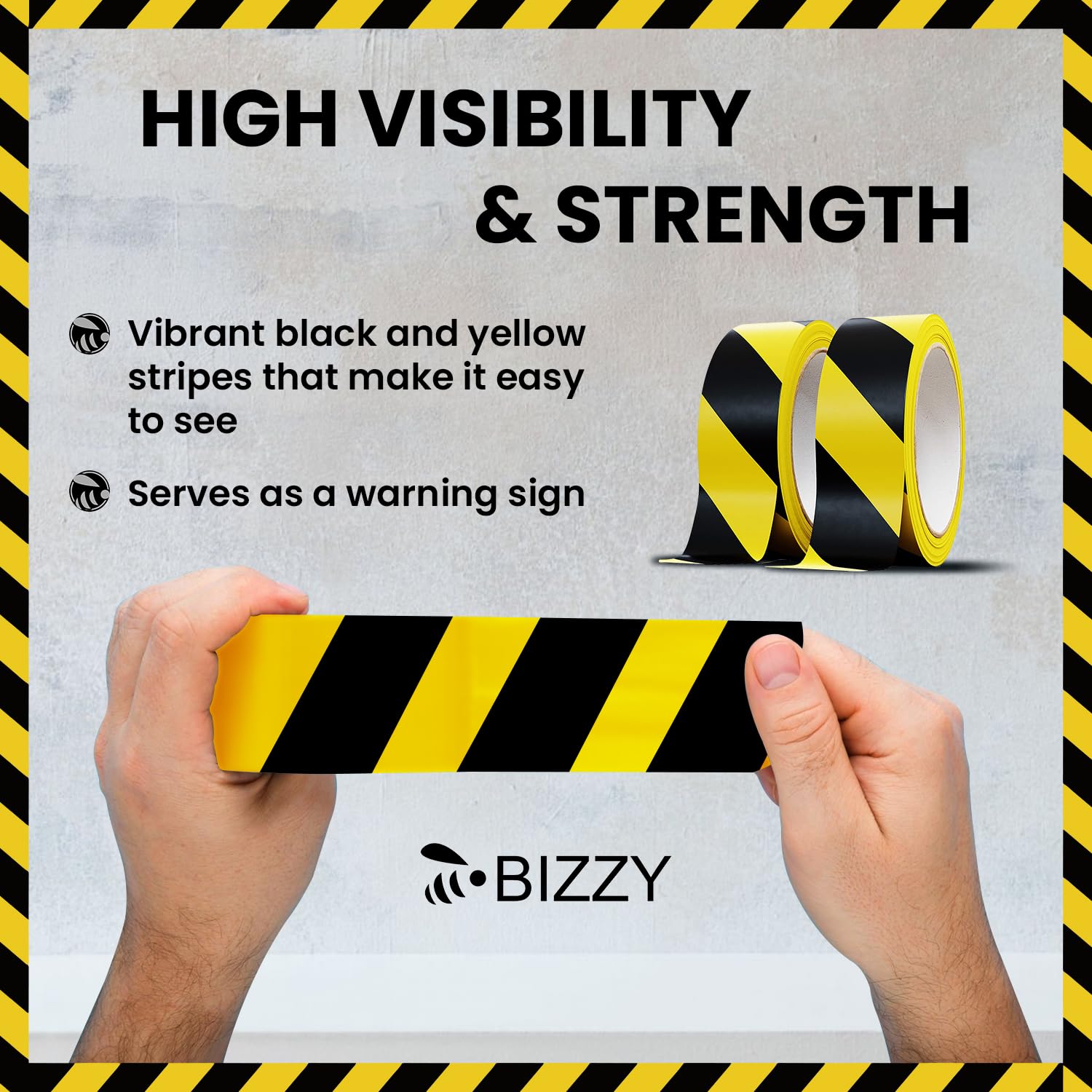 Black and Yellow Safety Tape 2" X 108' Industrial | Yellow and Black Caution Floor Tape | Watch Your Step Tape |