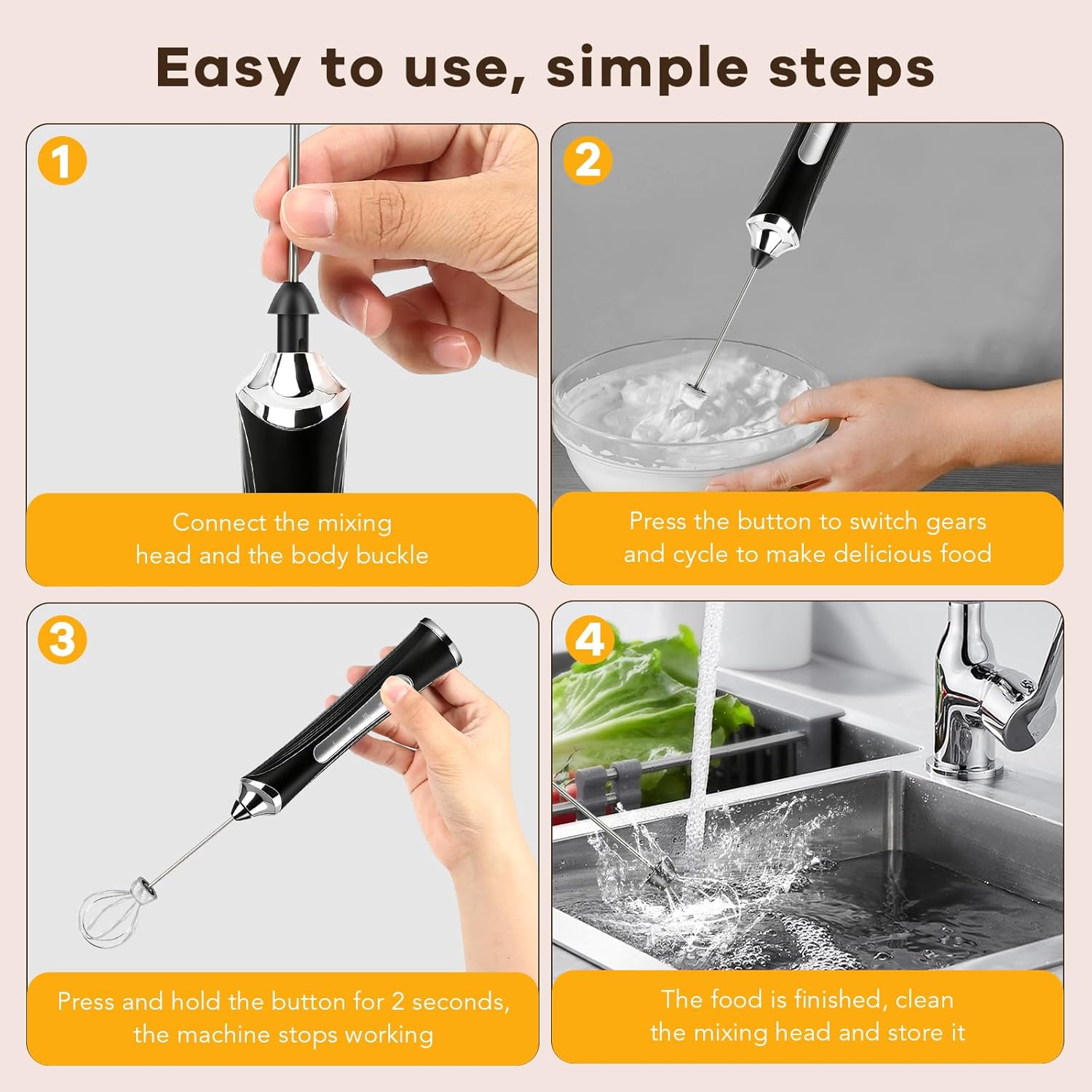 Milk Frother Handheld Rechargeable with Stand 3 Speed Frother Wand | Adjustable Foam Maker Hand Mixer with Detachable