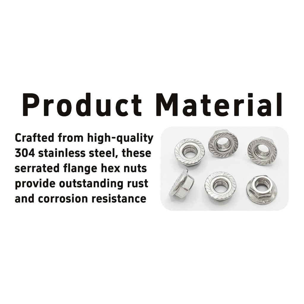 100Pcs M5-0.8 Serrated Flange Hex Nuts, 304 Stainless Steel, Full Thread, Lock Nuts for DIY, Home, Auto & Industrial Fastening, Rustproof Metric Hexagon Flange Lock nut