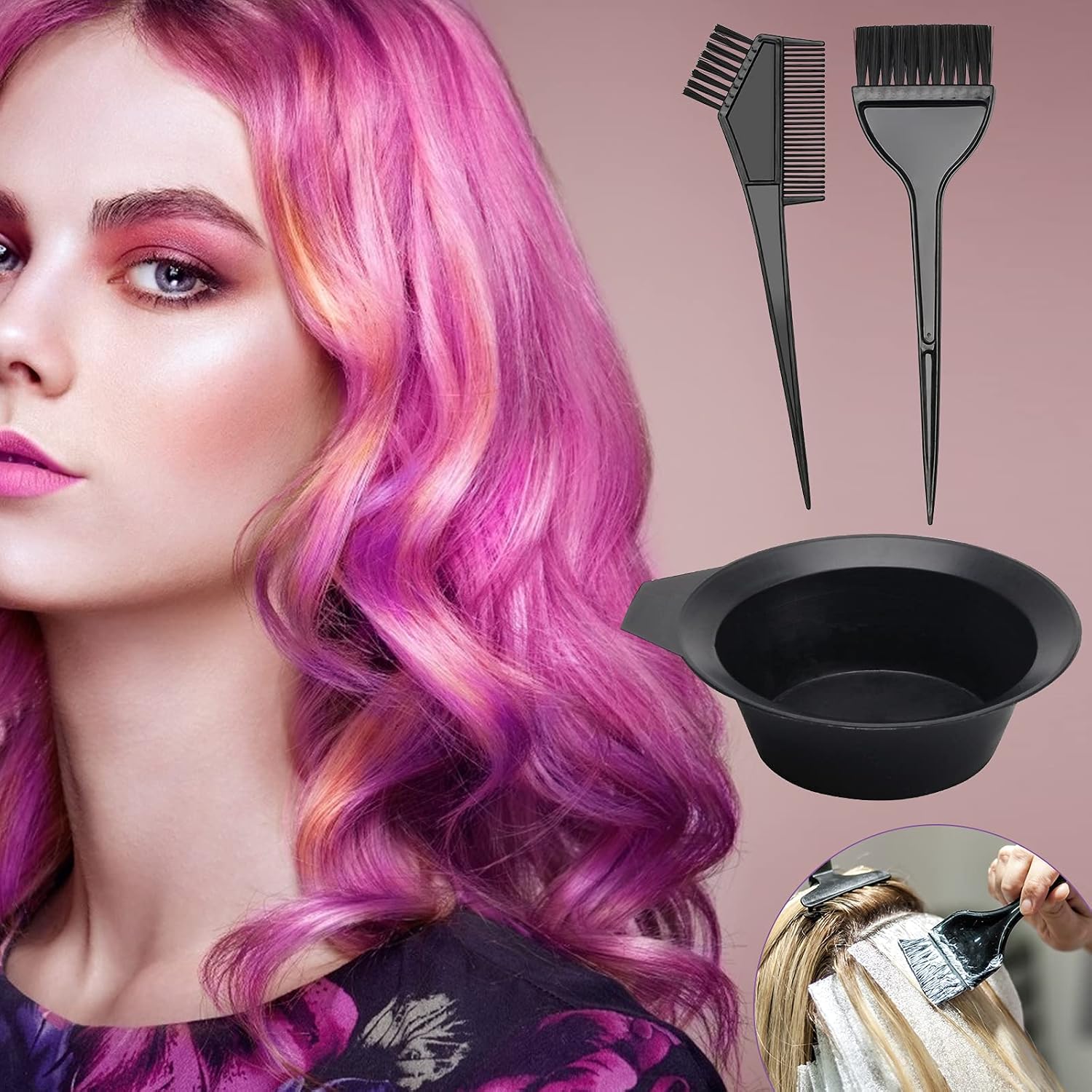 23 Pack Hair Coloring Kit, Include Hair Dye Brush and Bowl Set, Highlight Cap Kit, Ear Cover, Gloves, Shawl, Shower