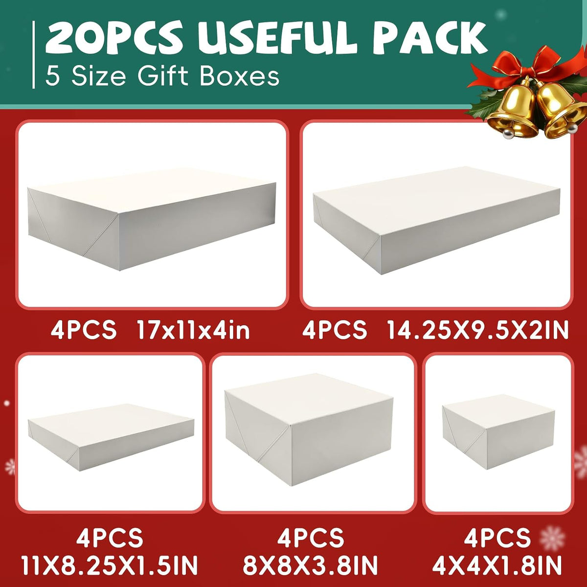 20 Pack White Gift Boxes with Lids, 5 Sizes for Presents