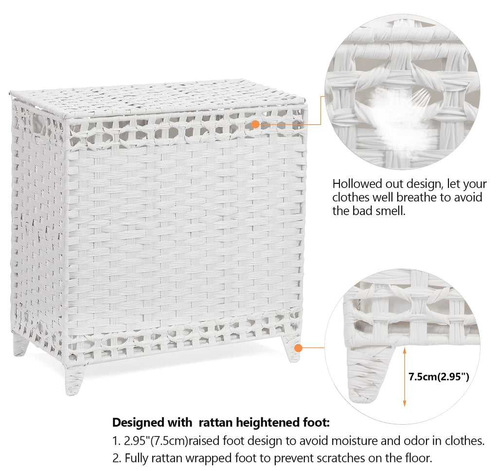 Laundry Hamper with 3 Removable Liner Bags, 132L Laundry Sorter with Lid