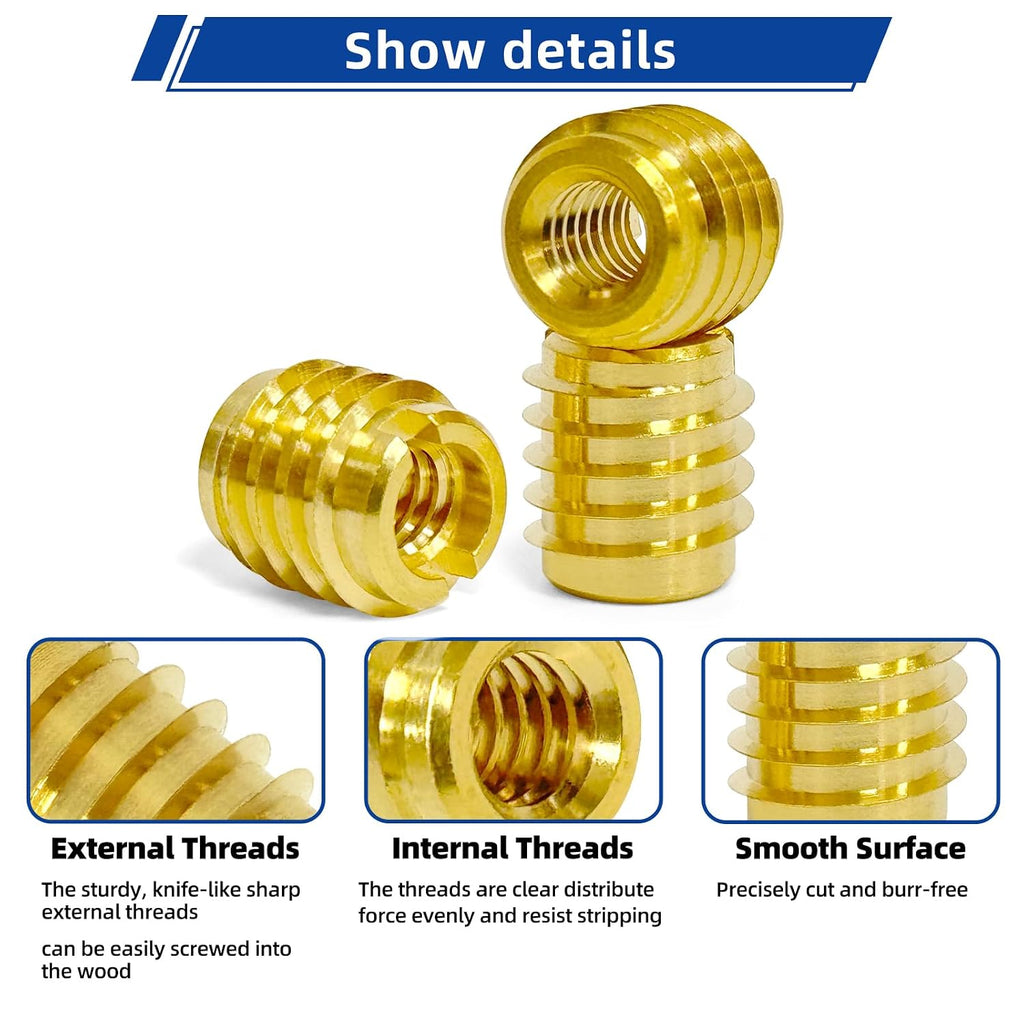 Threaded Inserts for Wood, Installation Kit, Brass, Includes #6-32 Knife Thread Inserts (15pcs), Drill, Installation Tool