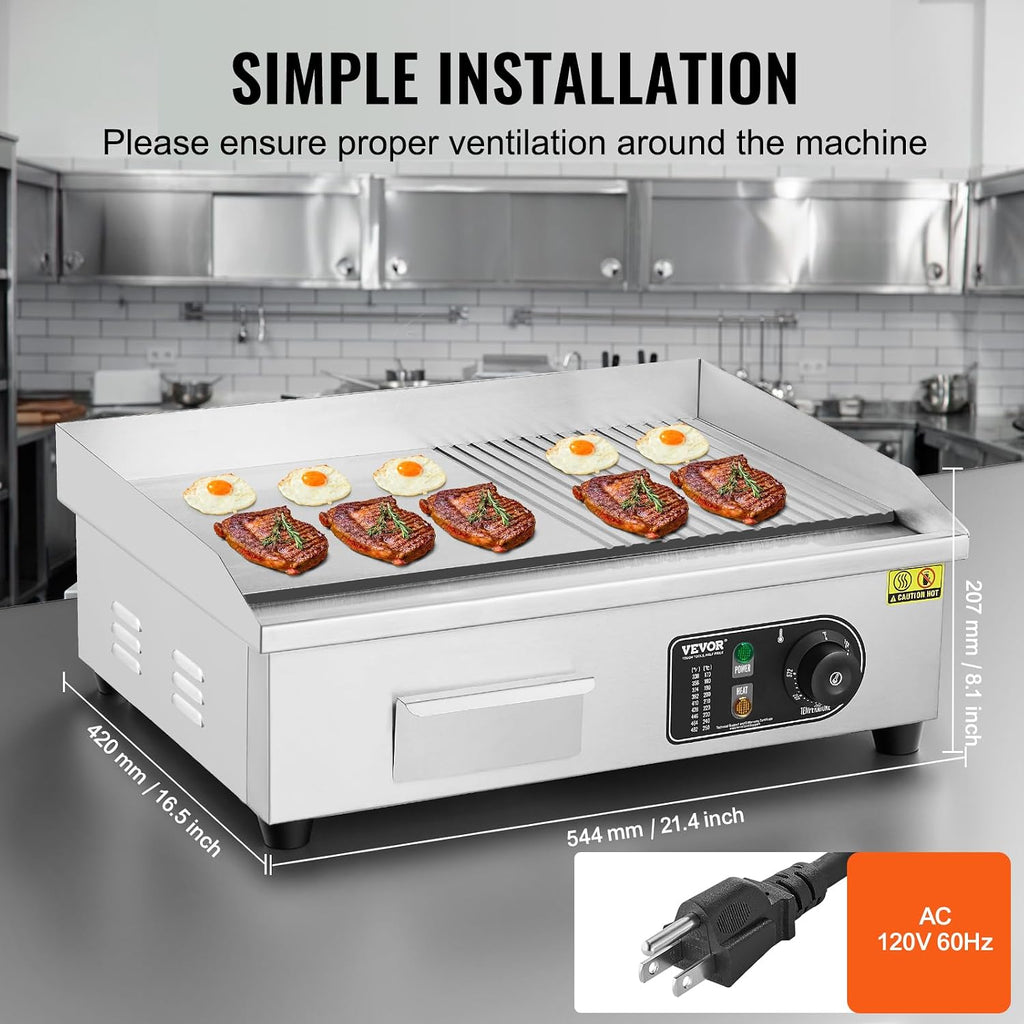 Commercial Electric Griddle, Countertop 22" Half Flat Top Griddle