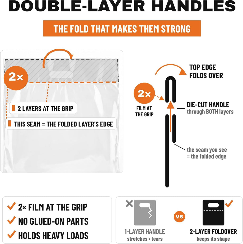 16x18 Large Plastic Shopping Bags for Small Business with Handles, Clear