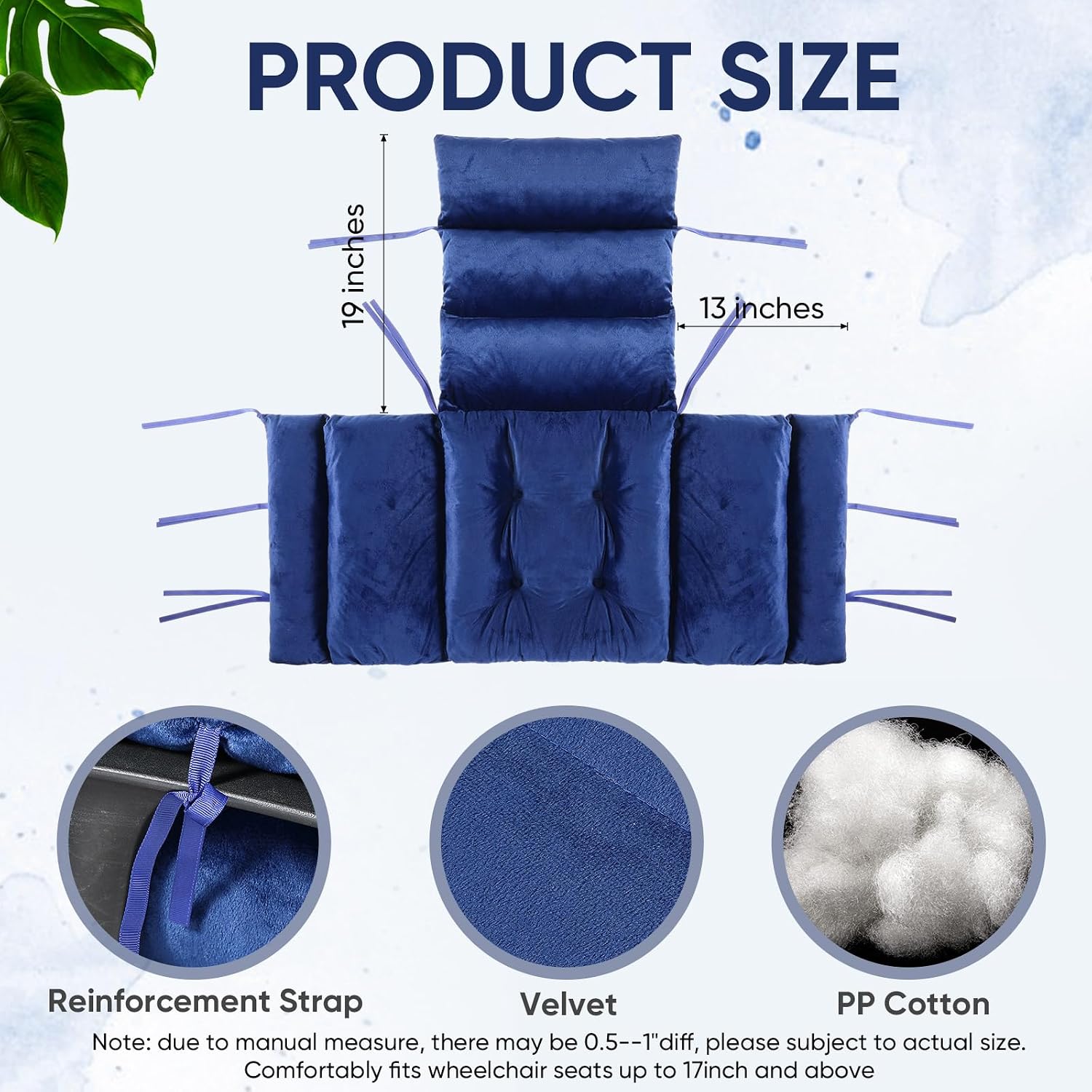 Wheelchair Cushion Wheelchair Seat Cushion with Strap Recliner Suitable for 18 Inches Armrest and Support for