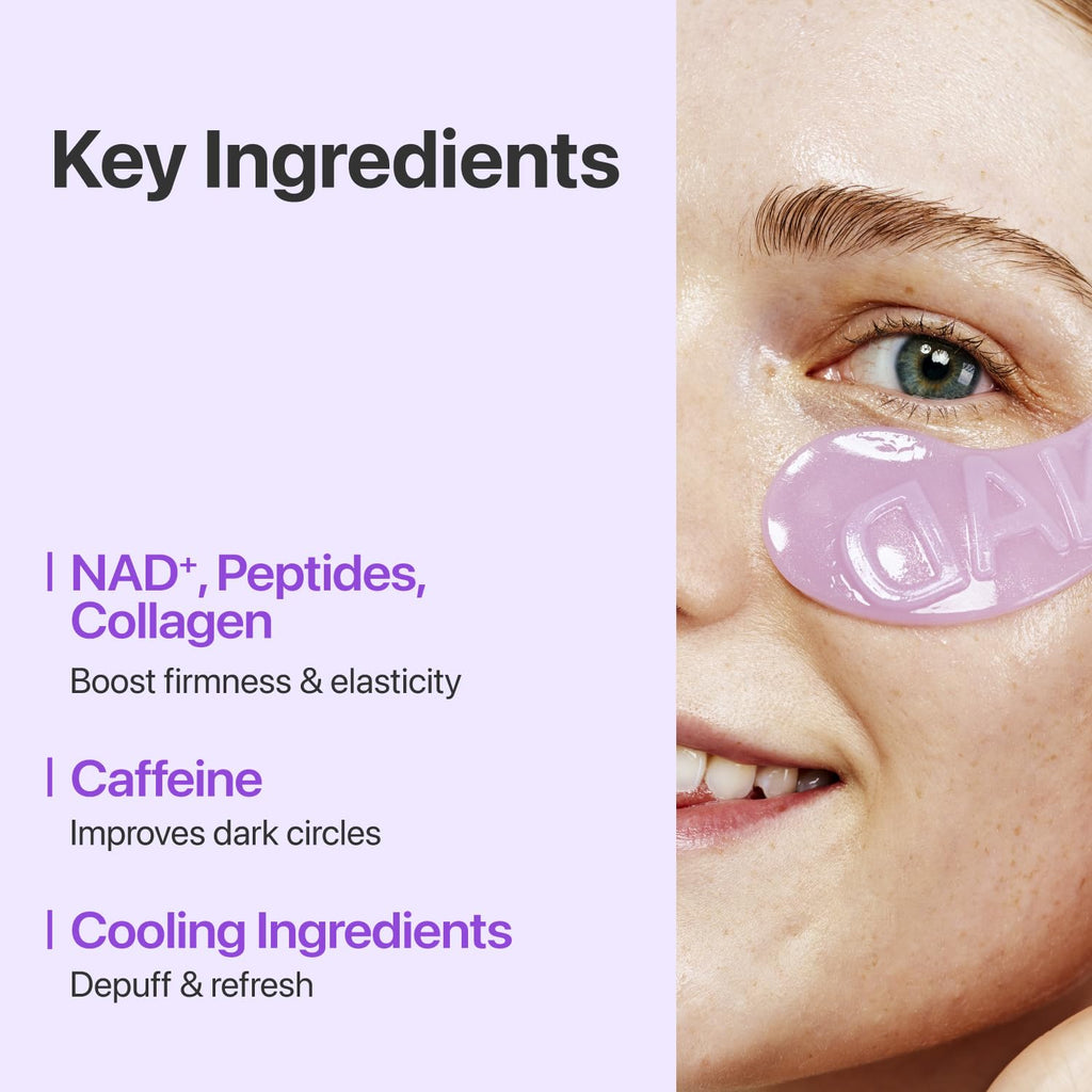No.9 Eye Patches, NAD+ Collagen Jelly Eye Masks with Peptides, Caffeine & Niacinamide, Cooling Under Eye Patches for
