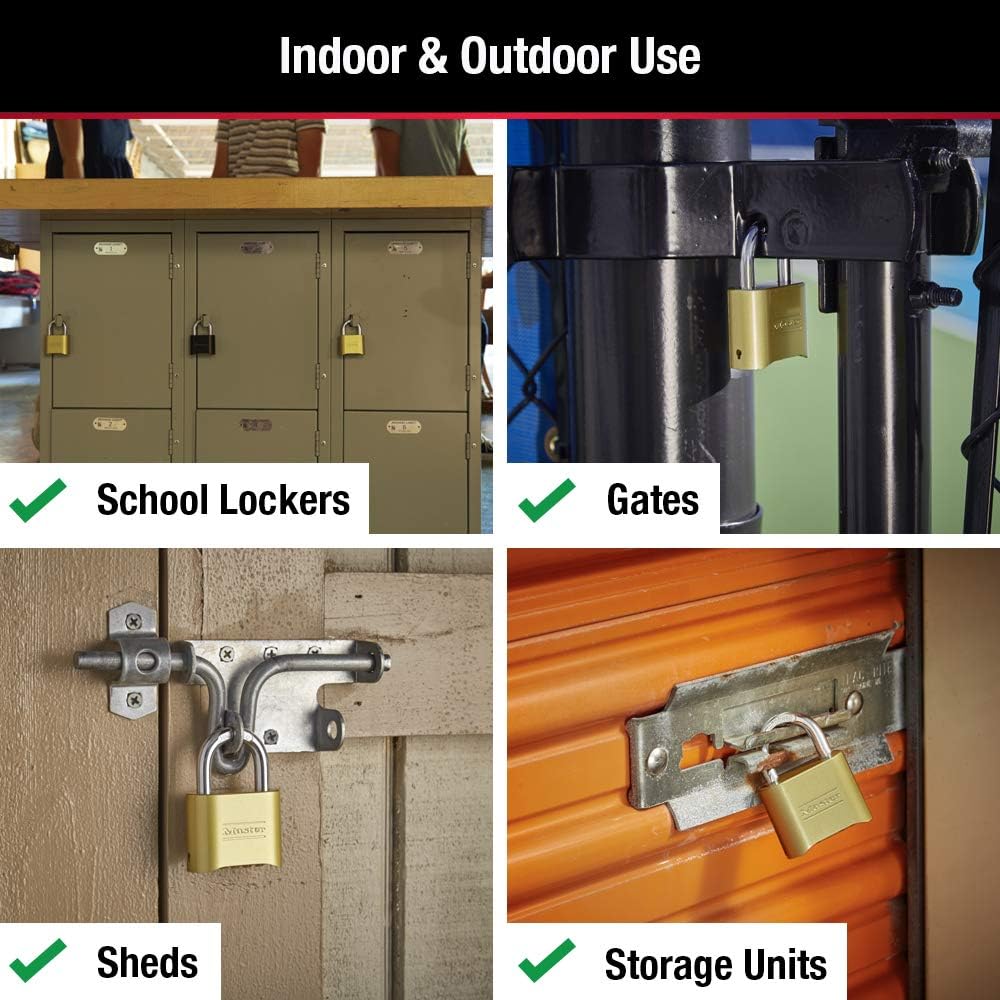 Combination Padlock Outdoor Brass Lock, Gate Lock 4-Pack 175EC4 | Resettable 4-digit Combination Lock For Gates