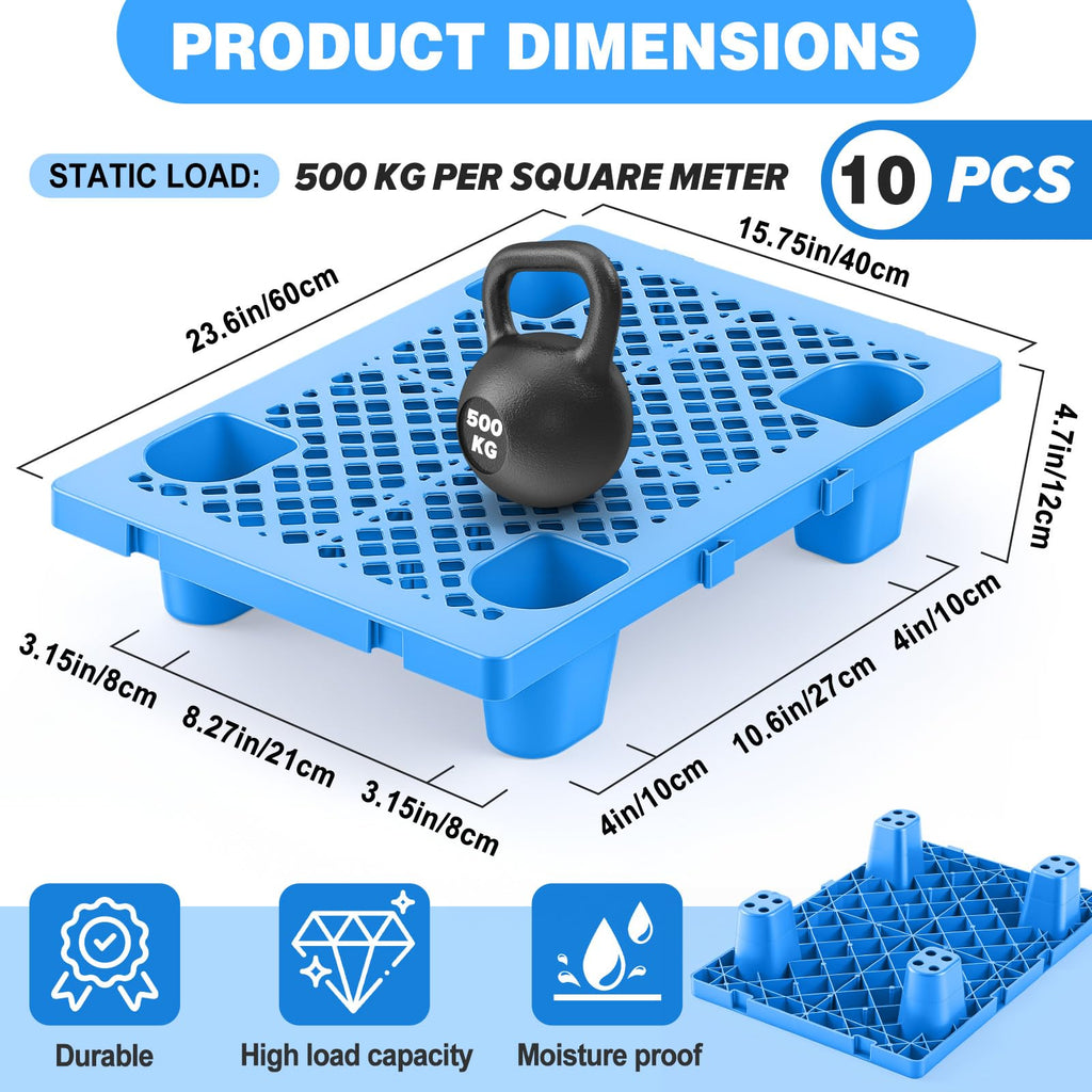 10 Pack Plastic Pallets Nestable Moisture Waterproof Lightweight Floor Pallets with Breathable Grid for Garage Market