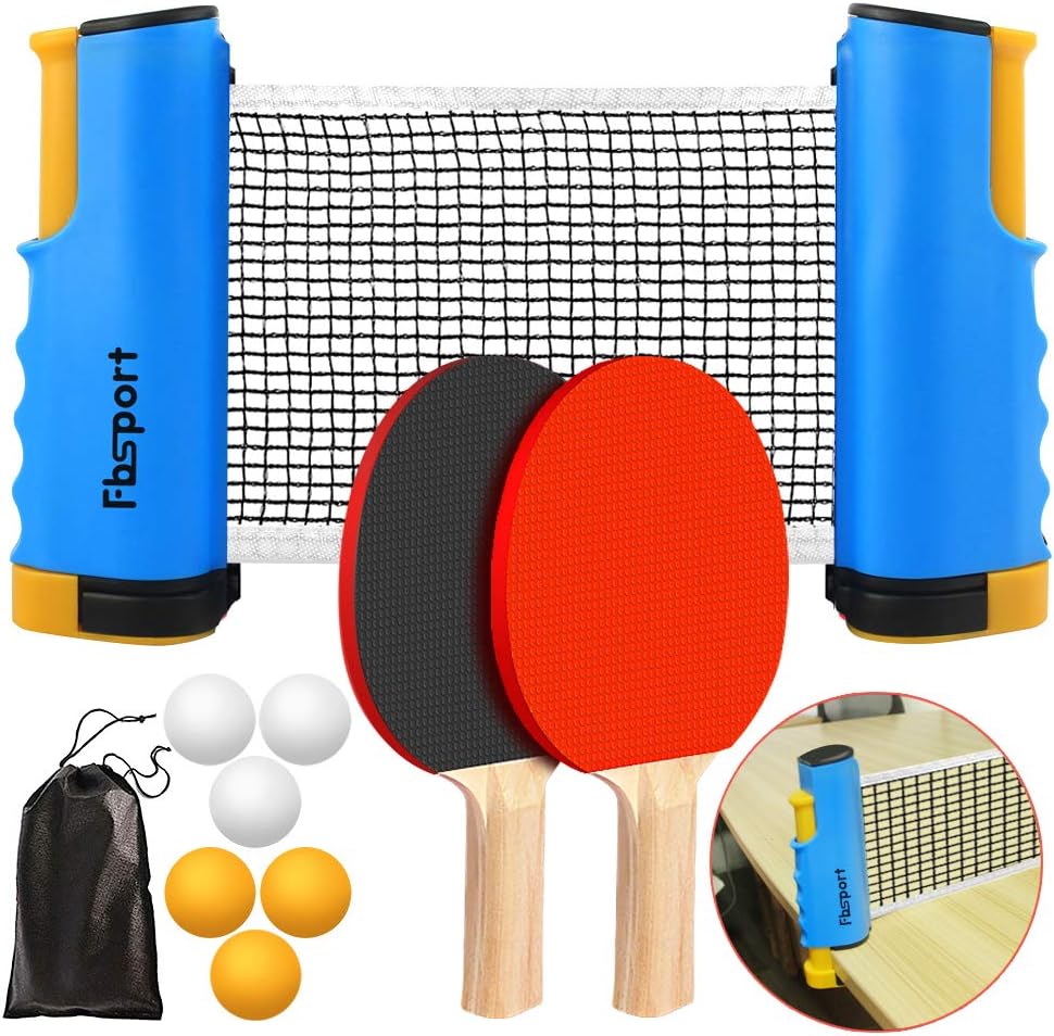 Ping Pong Paddle Set, Portable Table Tennis Set with Retractable Net,Rackets,Balls and Carry Bag for Indoor/Outdoor