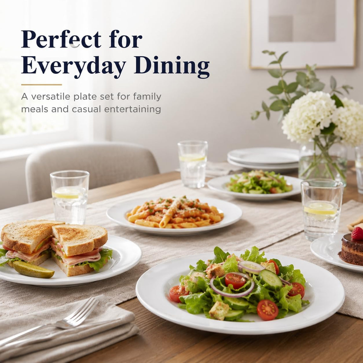 8.5" Melamine Round Dinner Plates, 6-Piece Plate Sets, White