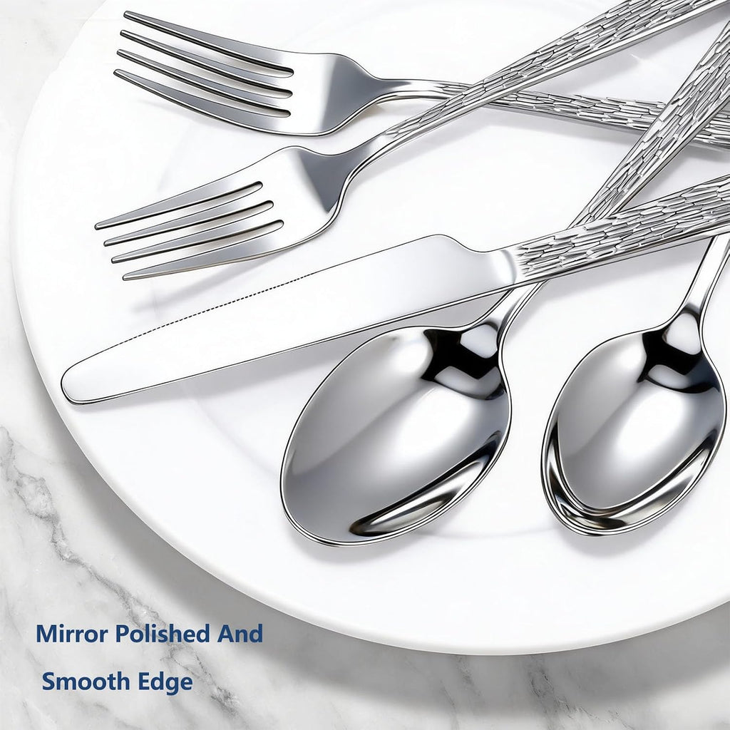 60Piece Hammered Silverware Set,Stainless Steel Flatware Set for 12