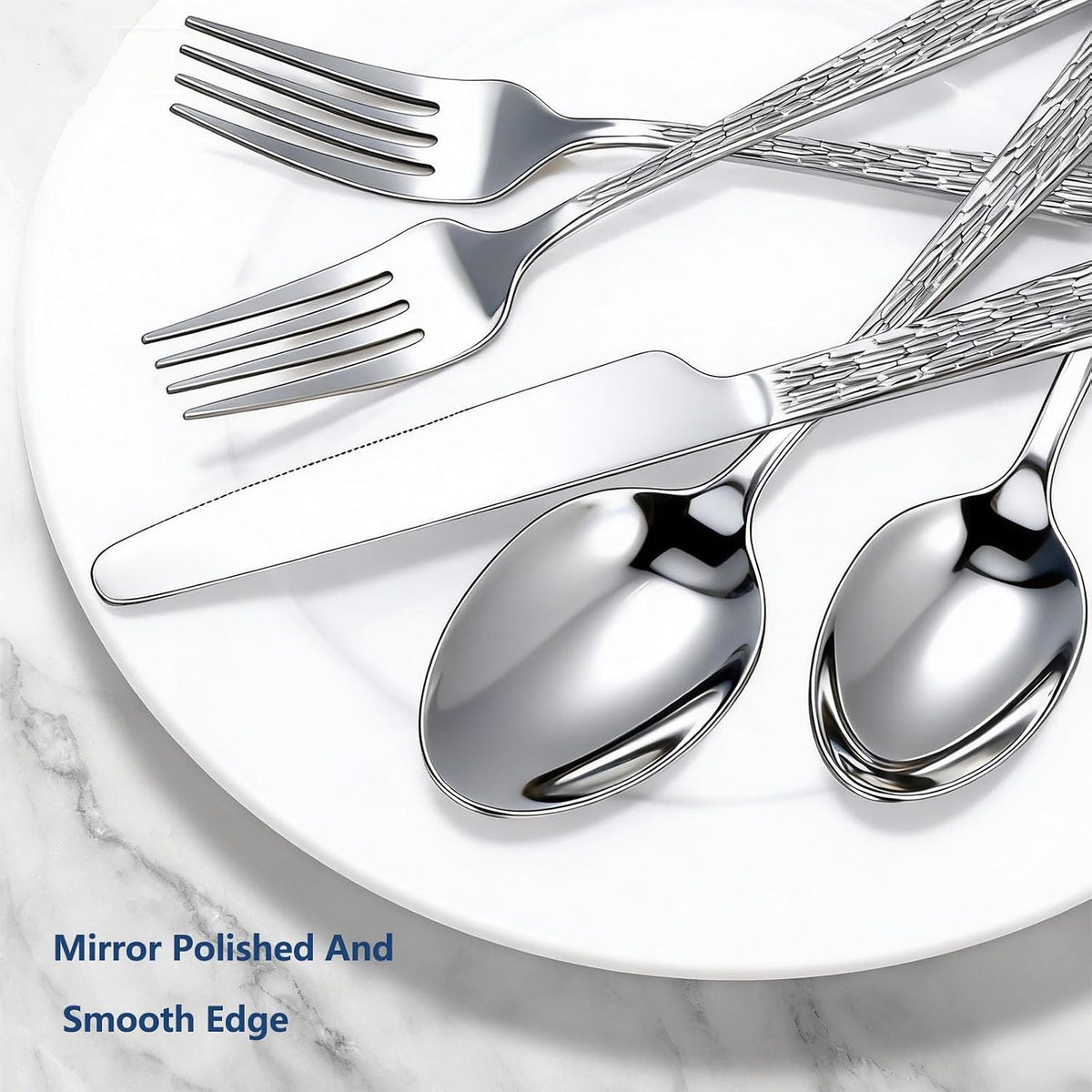 60Piece Hammered Silverware Set,Stainless Steel Flatware Set for 12