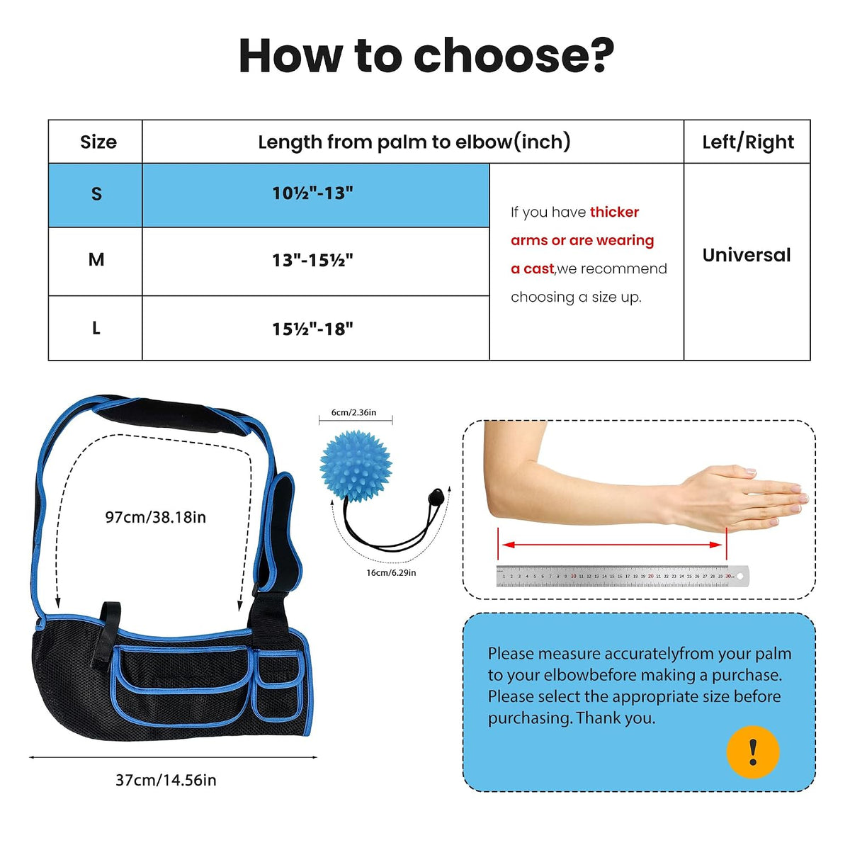 Arm Sling Shoulder Immobilizer, Mit Squeeze Balls for Hand Therapy, Adjustable Shoulder Strap, Comfortable and