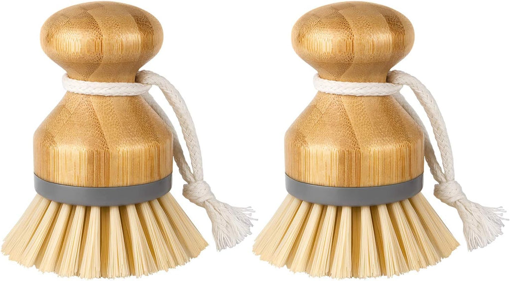 Bamboo Palm Brush, Dish Scrub Brush, Bamboo Dish Brush, Pack of 2