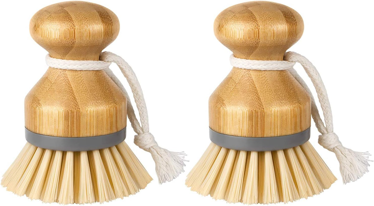 Bamboo Palm Brush, Dish Scrub Brush, Bamboo Dish Brush, Pack of 2