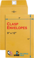 Clasp Envelopes, 9" x 12" Envelopes, Gummed Flap With Metal Clasp Closure, Perfect For Office, Home And School Use