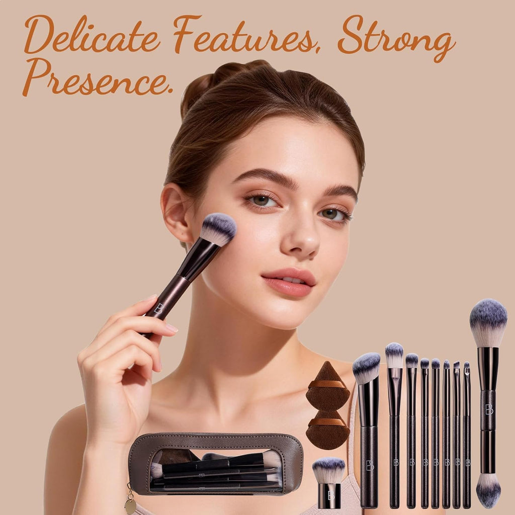 Travel Makeup Brush Set BS-MALL Ultra-Soft Synthetic Bristles Eyeshadow Brush, Foundation Brush for Liquid Makeup
