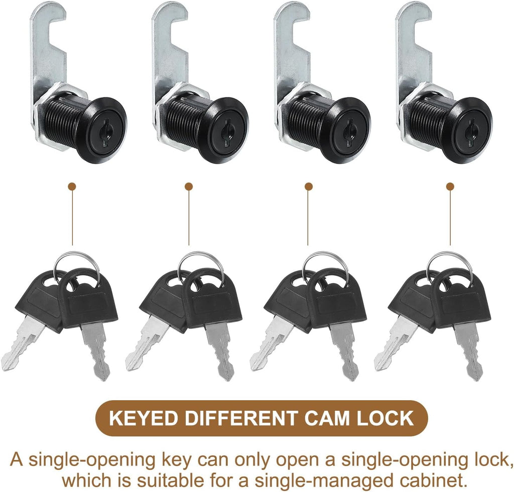 Cabinet Drawer Lock with Keys 4 Pcs 1" (25mm) Keyed Different Zinc Alloy Security Lock Cylinder Cam for Door Cupboard