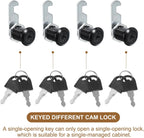 Cabinet Drawer Lock with Keys 4 Pcs 1" (25mm) Keyed Different Zinc Alloy Security Lock Cylinder Cam for Door Cupboard