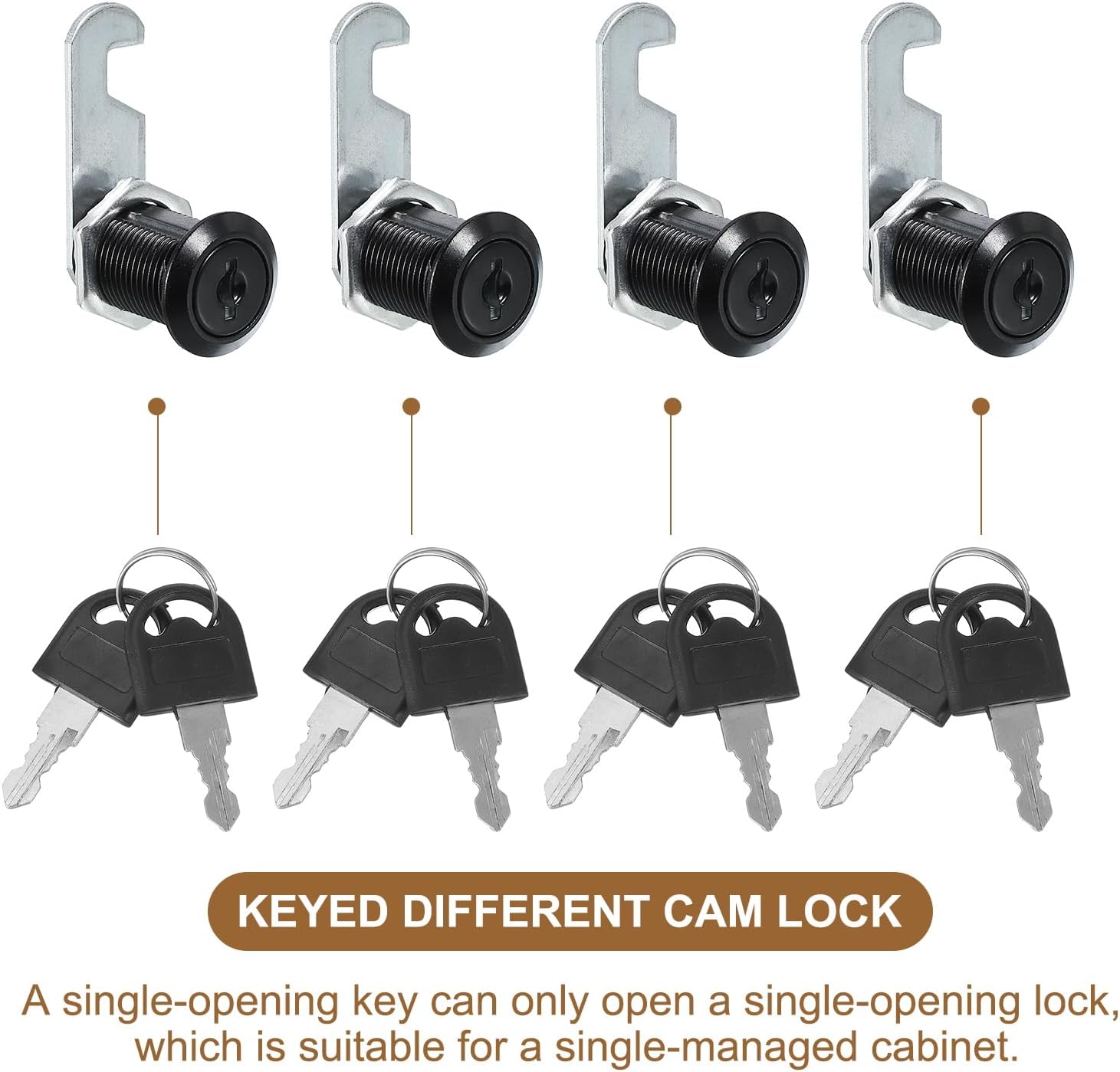 Cabinet Drawer Lock with Keys 4 Pcs 1" (25mm) Keyed Different Zinc Alloy Security Lock Cylinder Cam for Door Cupboard