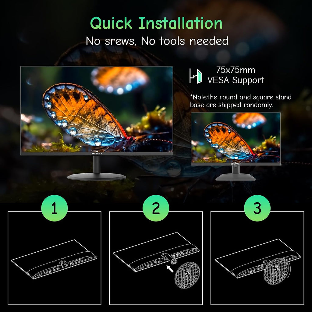 Computer Monitor 24 inch Eye Care FHD 1080P Display HDMI,VGA Ports with 178° Viewing Angle/Frame-Less/Tilt/VESA